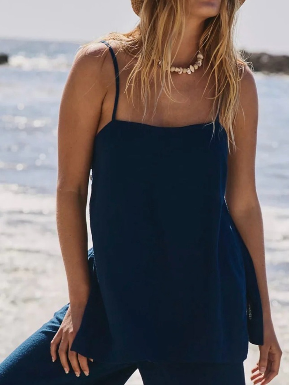 Free People Free-est sightseer linen tank tunic top size XS Coastal Beachy Boho